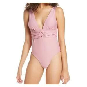Chelsea28 Belted Textured One-Piece Swimsuit Pink Women’s Small